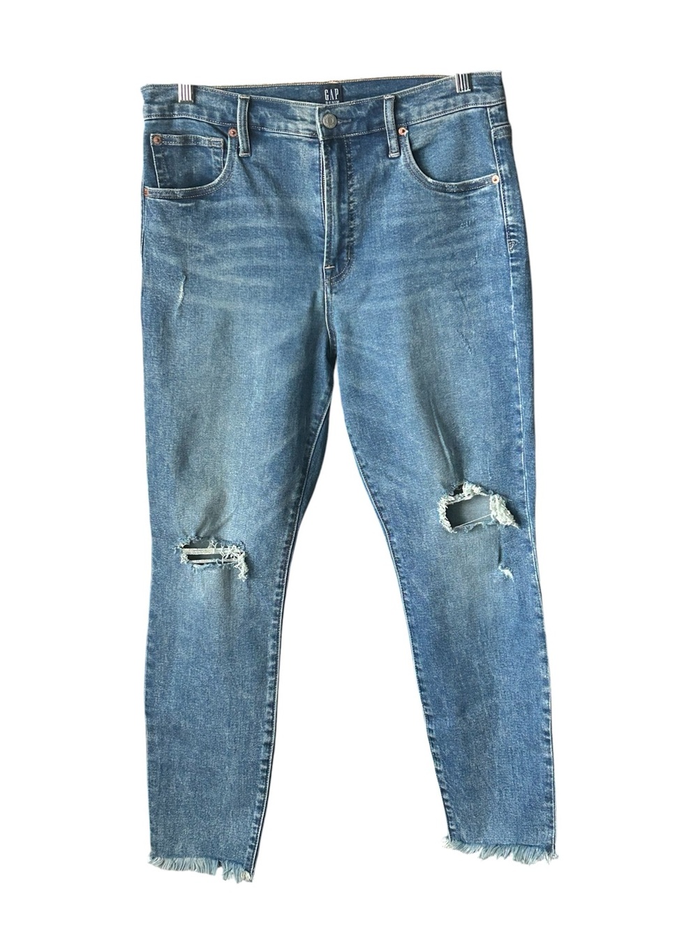 GAP Women's Medium Wash Blue Distressed Skinny Jeans Size 12/31
